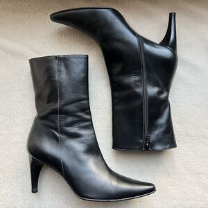 Banana Republic Black Leather Mid-Calf Boots Classic Heeled Zip-Up Women 7 M